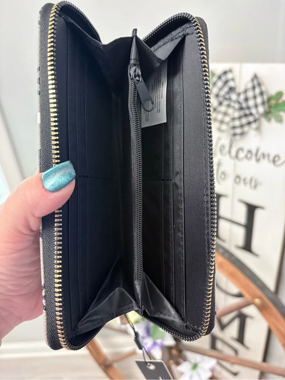 Vera New York Gray Logo Zip-Around Wallet with Stripe NWT